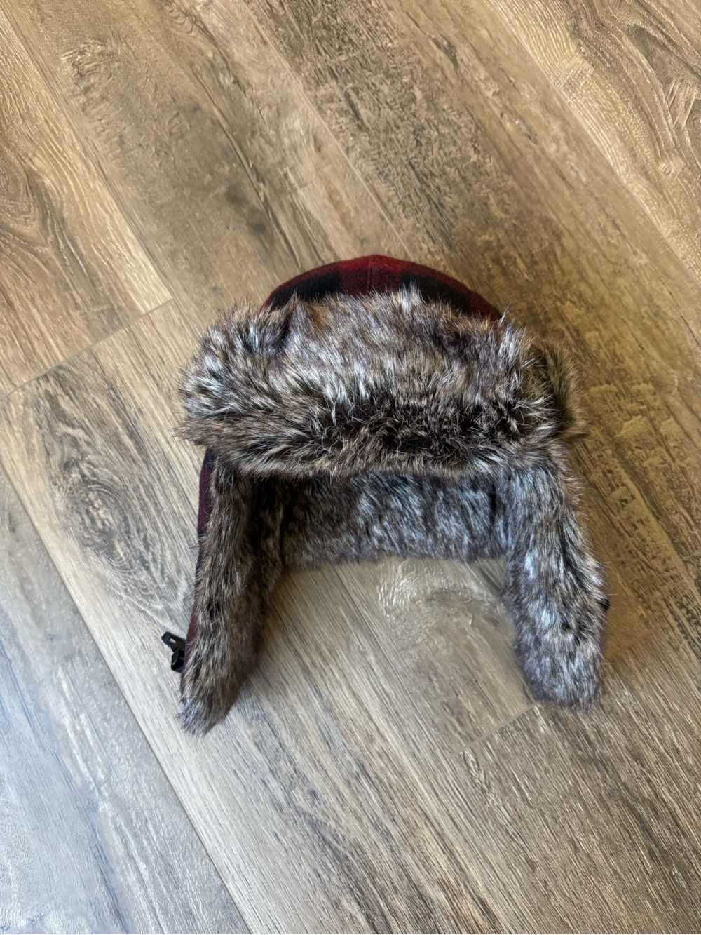 Men's Faux Fur Trapper Hat in Burgundy with Gray-Brown Trim